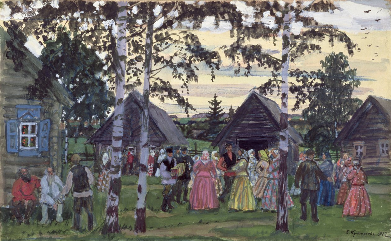 Pyöreä tanssi, 1912 tekijältä Boris Mikhailovich Kustodiev