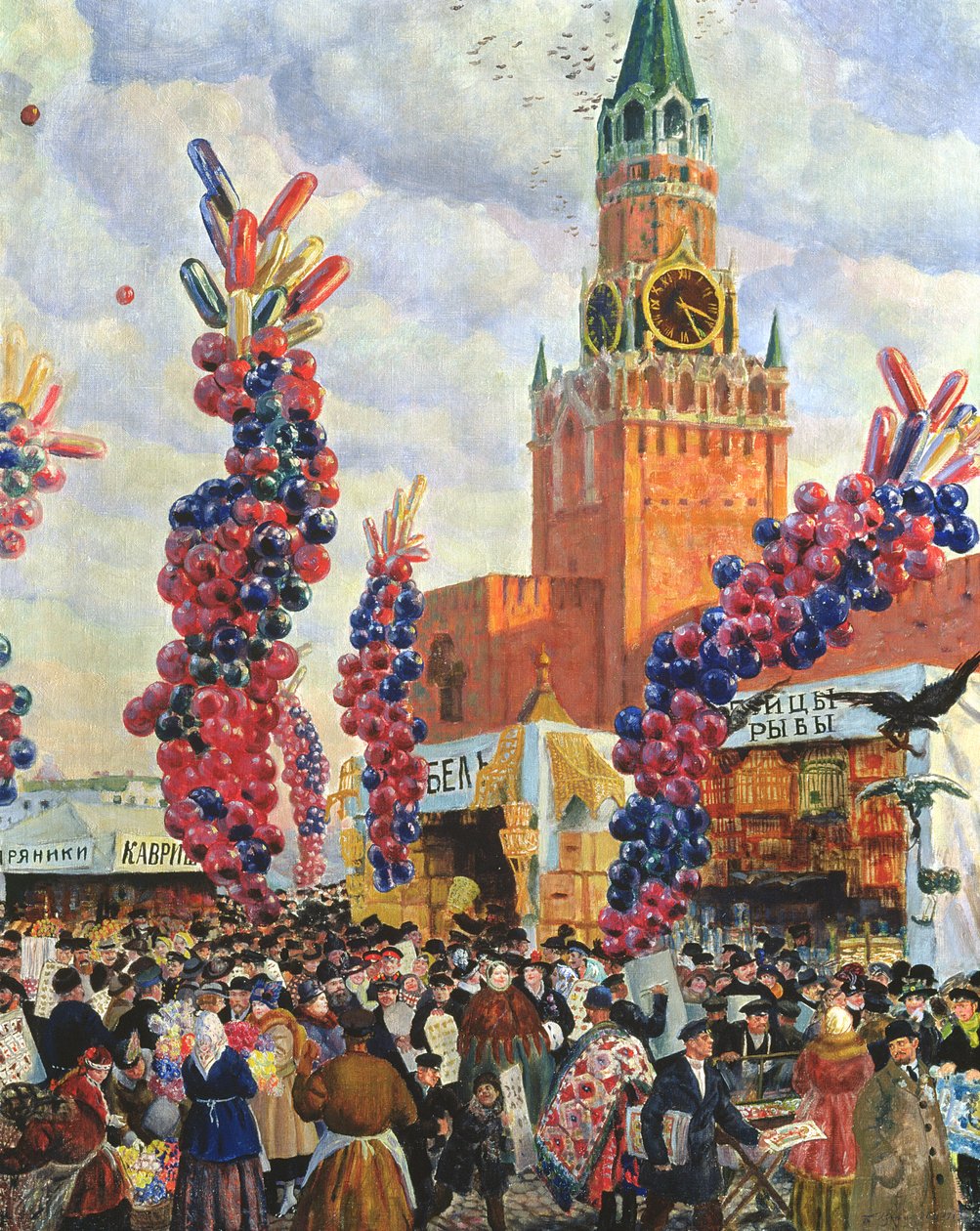 Pääsiäismarkkinat Moskovan Kremlissä, 1917 tekijältä Boris Mikhailovich Kustodiev