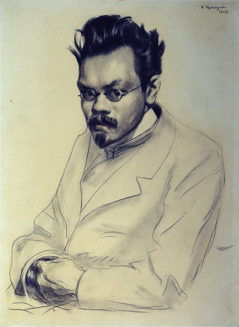 Larawan ni Alexei M. Remizov, 1907 (karbon at pastel sa papel)finn tekijältä Boris Mikhailovich Kustodiev
