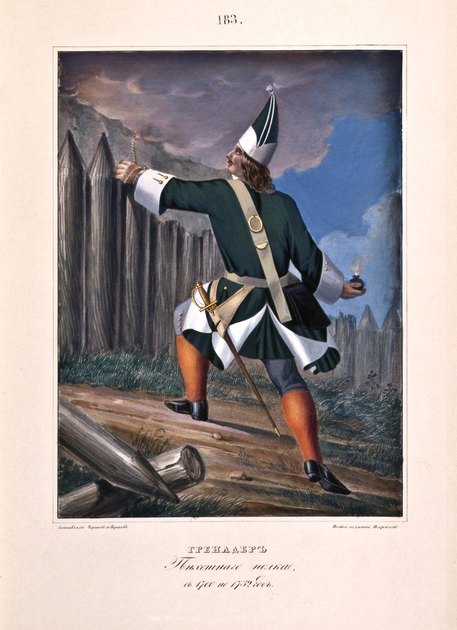 Jalkaväkirykmentin kranaadieri 1700-1732, 1841 tekijältä Boris Artemyevich Chorikov