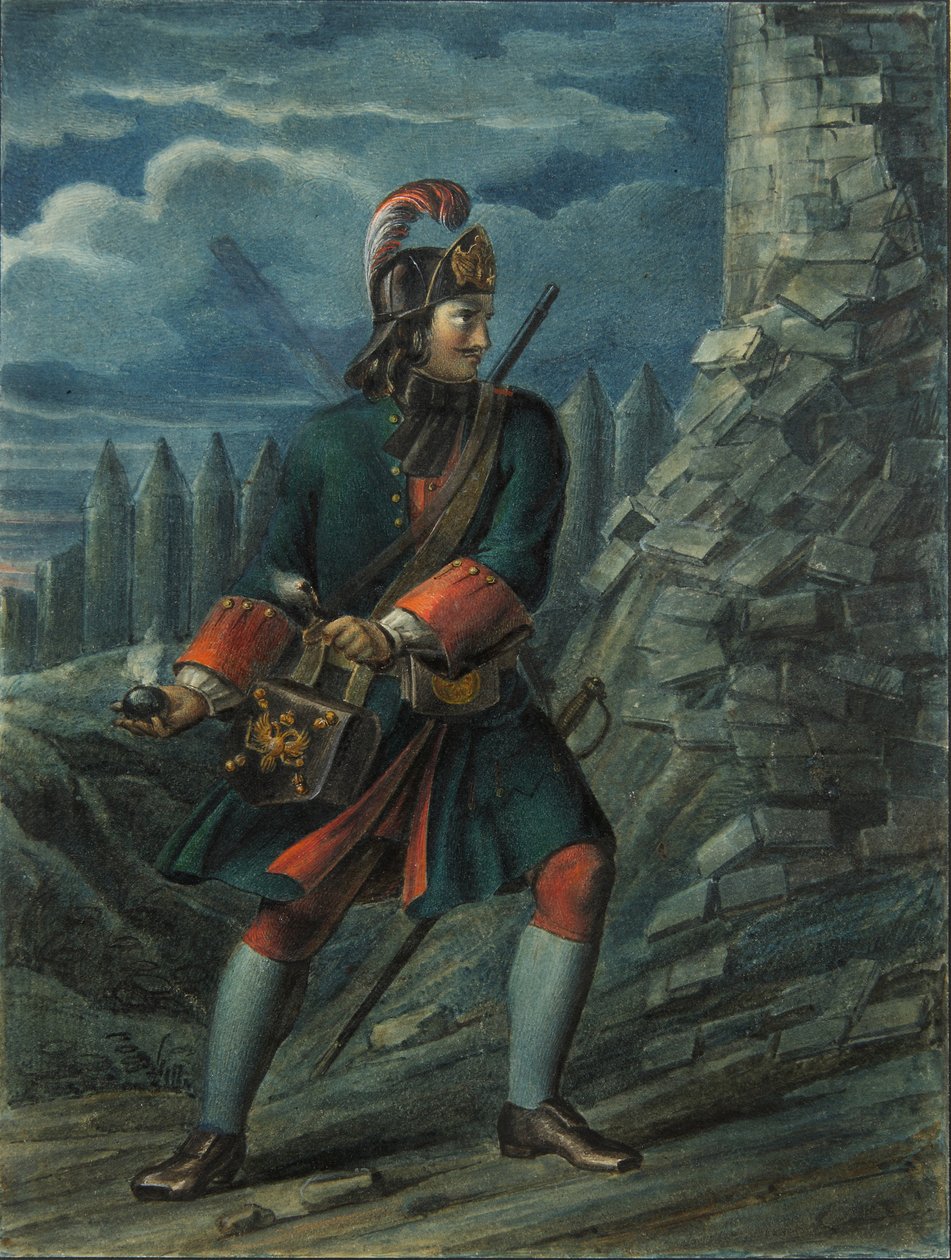 Preobraženskin rykmentin kranaadieri vuonna 1712, 1830-luvun loppu tekijältä Boris Artemyevich Chorikov