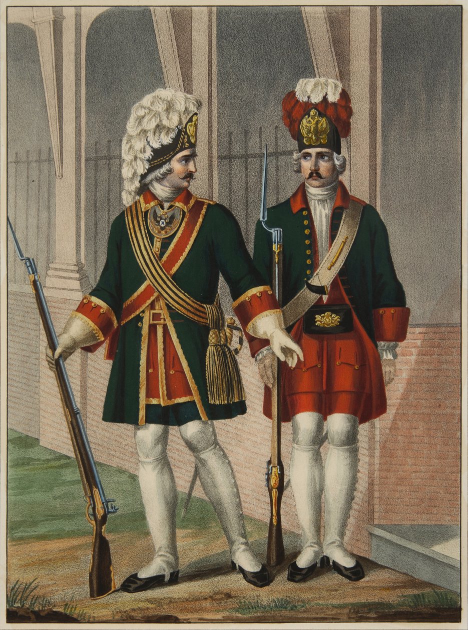 Preobraženskin rykmentin kranaadierit 1732-1738, 1840-luvun alku tekijältä Boris Artemyevich Chorikov