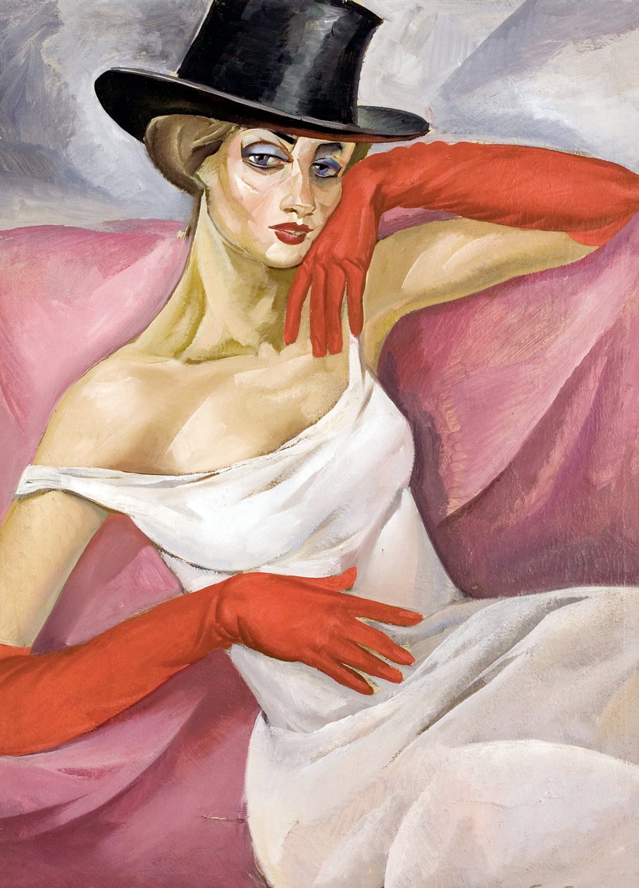 Lady in silinteri - Boris Dmitrievich Grigorjevin (1886-1939) maalaus, öljy kankaalle (81,3x61,6 cm) - Yksityiskokoelma tekijältä Boris Dmitrievich Grigoriev