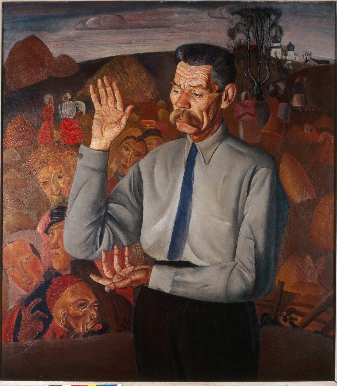 Muotokuva kirjailija Maksim Gorkista (1868-1939) - Boris Dmitrievich Grigorjevin (1886-1939) maalaus, öljy kankaalle tekijältä Boris Dmitrievich Grigoriev
