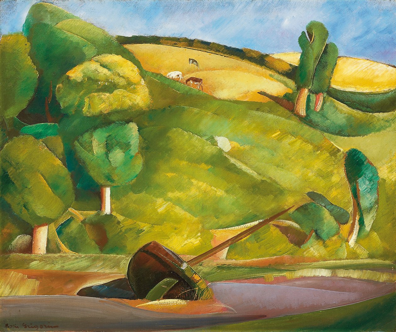 Purjevene kubistisessa maisemassa, 1920-luvun alku (öljy kankaalle) tekijältä Boris Dmitrievich Grigoriev