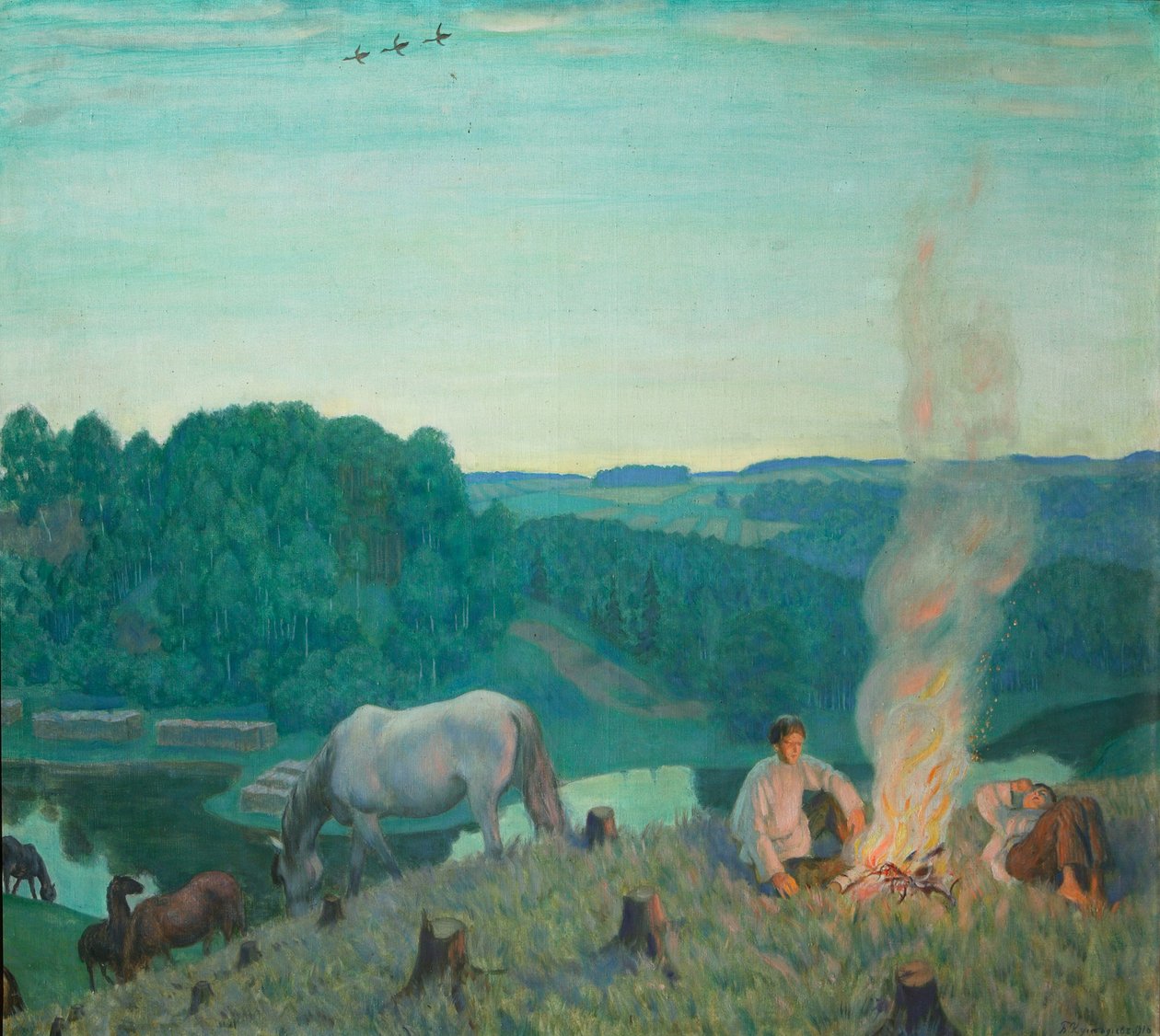 Nuotio, 1916 tekijältä Boris Mikhailovich Kustodiev