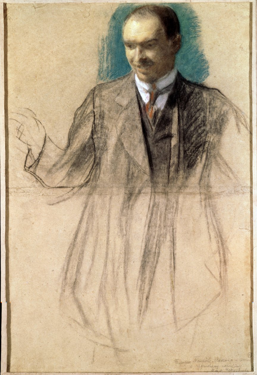 Taiteilija Kouzma Petrov-Vodkine (Petrov Vodkine) (1878-1939) muotokuva. (Taiteilija Kusma Petrov Vodkinin muotokuva). Boris Michaylovich Kustodiev (Koustodiev) (1878-1927) teos, pastelli, sur kartonki tekijältä Boris Mikhailovich Kustodiev