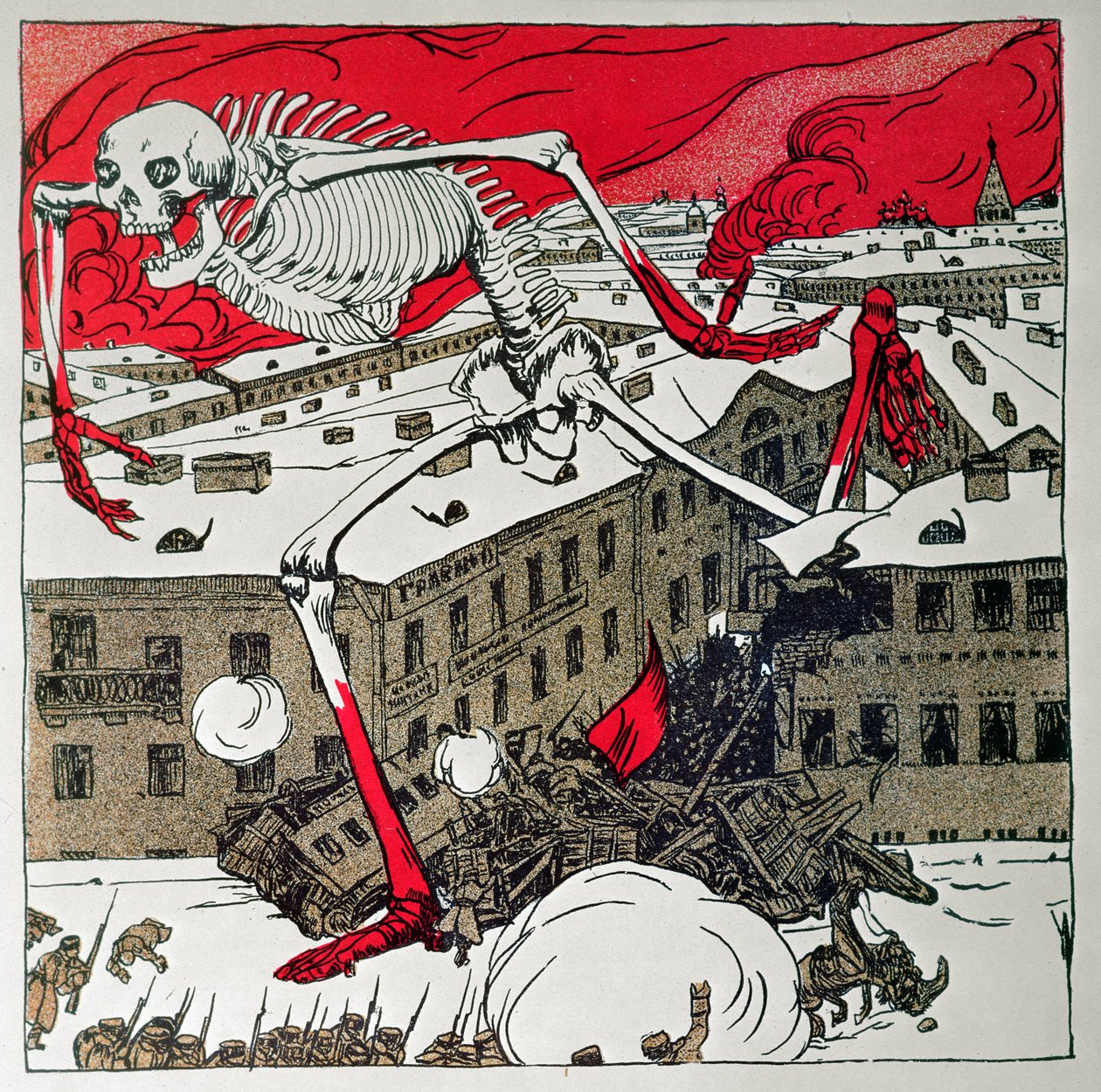 Pietarin vallankumouksellisten julkaisema juliste. tekijältä Boris Mikhailovich Kustodiev