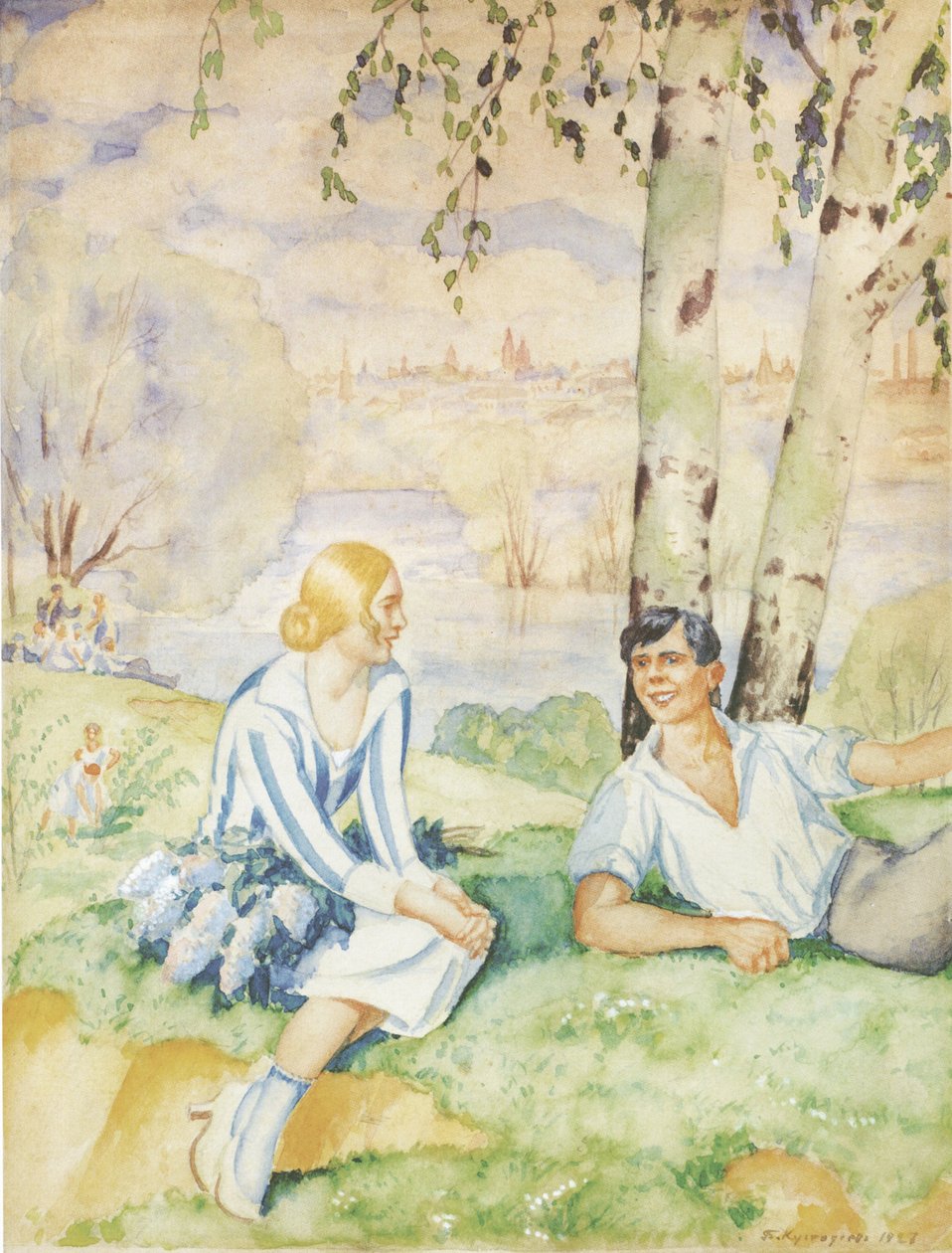 Kevät joen rannalla, 1927 tekijältä Boris Mikhailovich Kustodiev