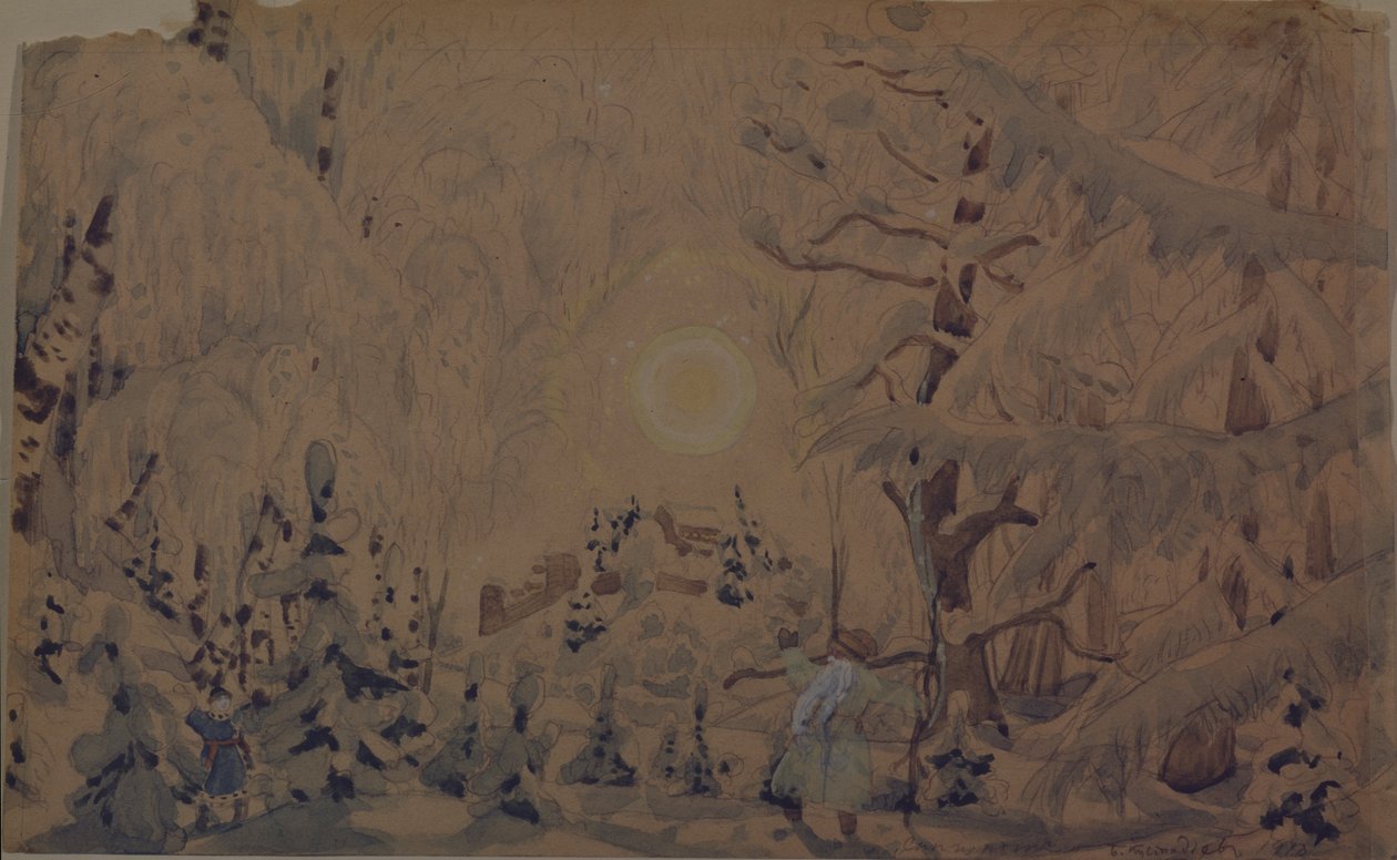 Lavastus N. Rimski-Korsakovin oopperaan The Snow Maiden, 1910 tekijältä Boris Mikhailovich Kustodiev
