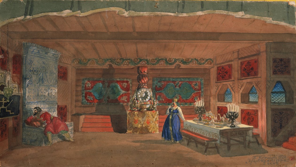Lavastus N. Rimski-Korsakovin oopperaan Tsaarin morsian, 1920 tekijältä Boris Mikhailovich Kustodiev