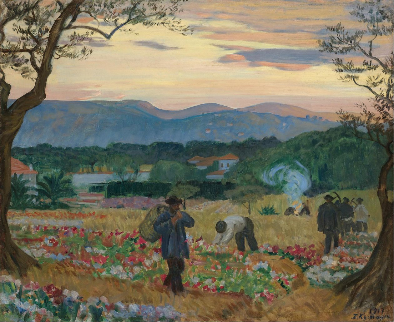 Sadonkorjuukukat, 1913 tekijältä Boris Mikhailovich Kustodiev