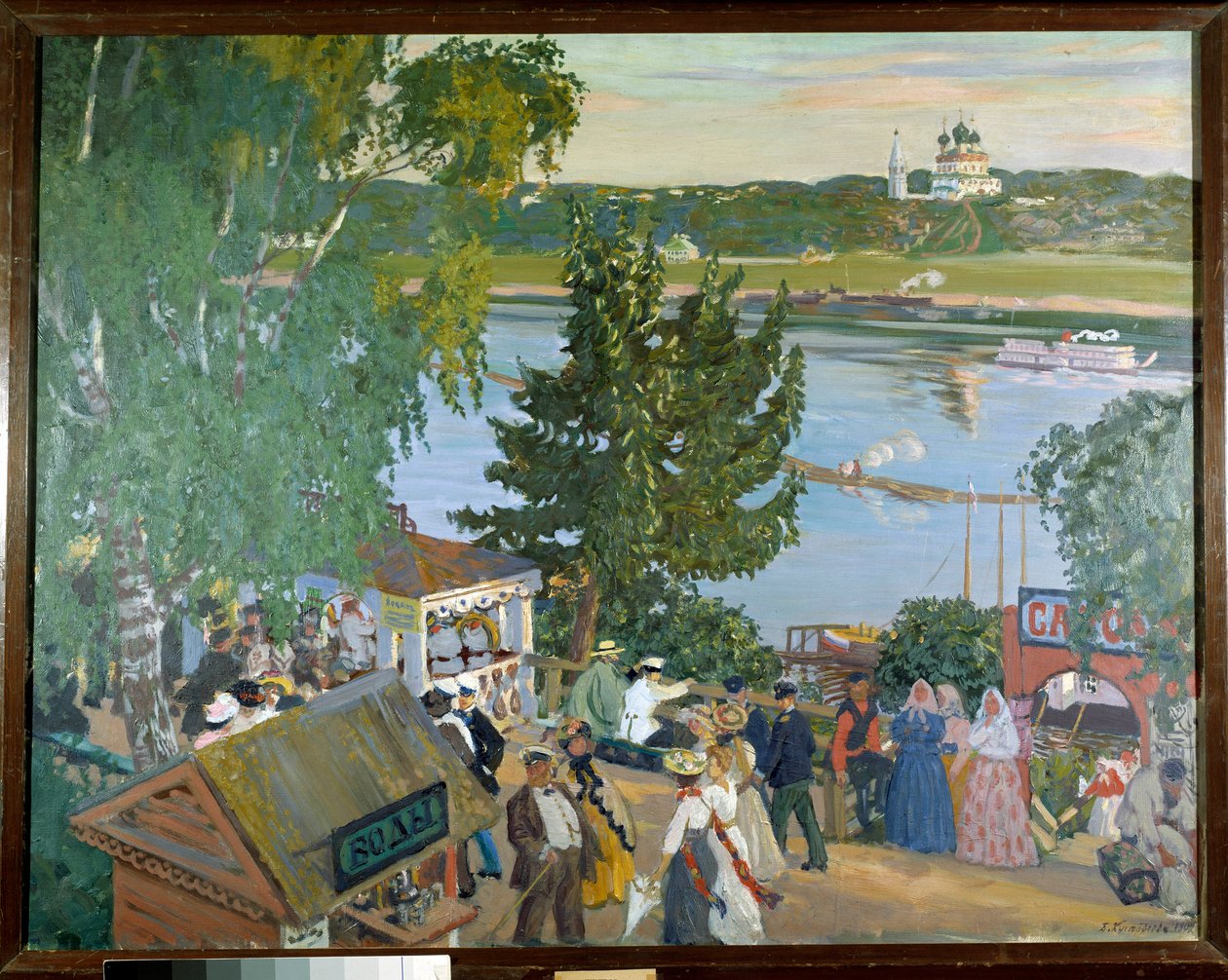 Kävele Volgalla. Venäläisen taiteilijan Boris Koustodiewin (1878 - 1927) maalaus tekijältä Boris Mikhailovich Kustodiev