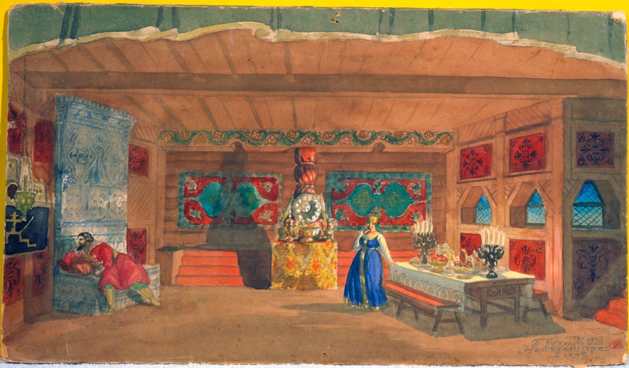Lavastus Nikolai Rimski-Korsakovin oopperaan Tsaarin morsian, 1920 tekijältä Boris Mikhailovich Kustodiev