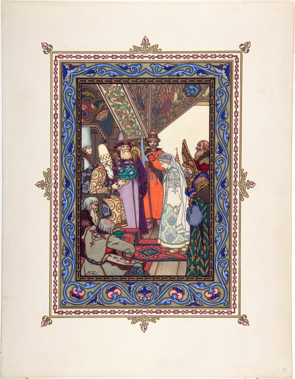 Snegourotchka (ou Snegourka, la Fille de neige) - Kuvitus satuun Snegurochka par Zvorykin, Boris Vasilievich (1872-1935 jälkeen), n. 1925 - Värilitografia, 27,3x20,5 - Yksityiskokoelma tekijältä Boris Vasilievich Zvorykin