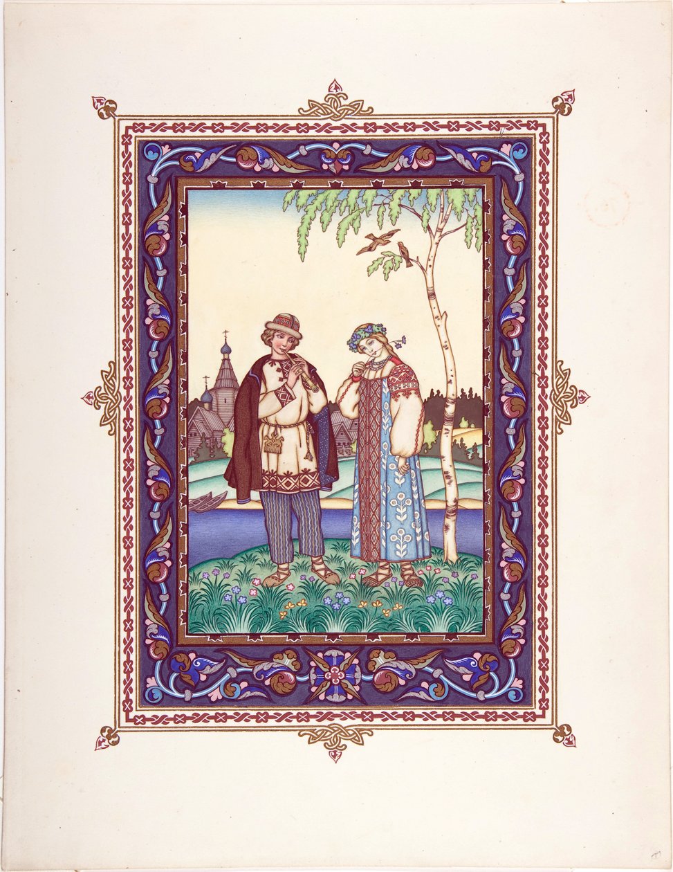 Snegourotchka (ou Snegourka, la Fille de neige) - Kuvitus satuun Snegurochka par Zvorykin, Boris Vasilievich (1872-1935 jälkeen), n. 1925 - Värilitografia, 27,3x20,5 - Yksityiskokoelma tekijältä Boris Vasilievich Zvorykin