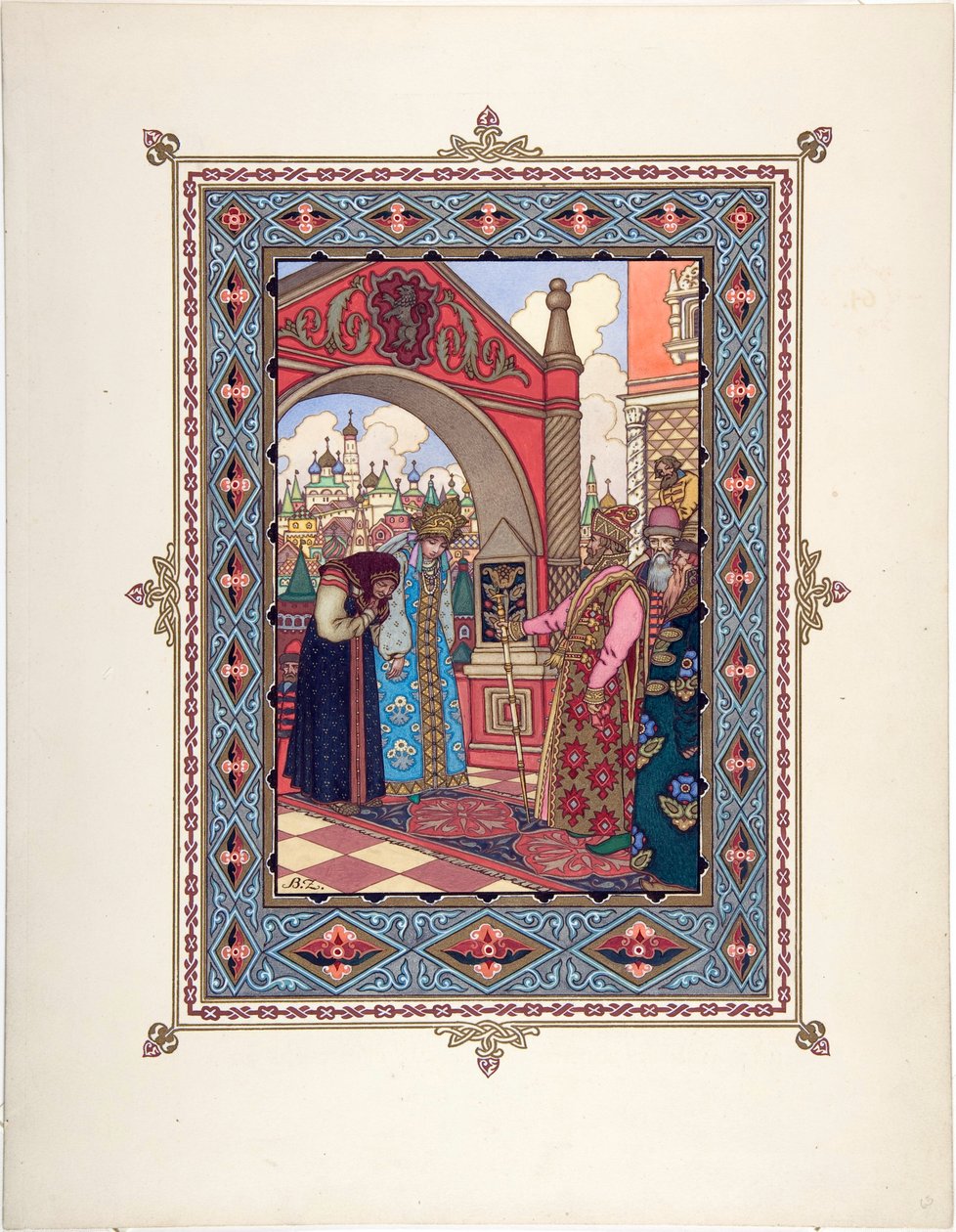 Vassilissa la Belle (Vassilissa la tres Belle) - Kuvitus satuun Vasilisa kaunis par Zvorykin, Boris Vasilievich (1872-1935 jälkeen), n. 1925 - Värilitografia, 27,3x20,5 - Yksityiskokoelma tekijältä Boris Vasilievich Zvorykin