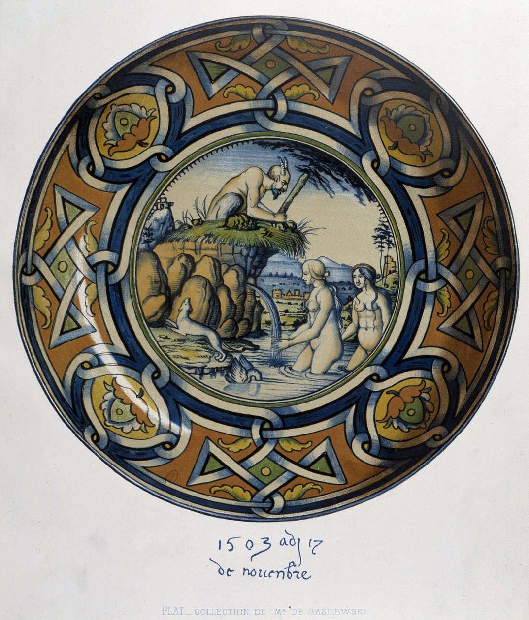 Actéon yllättävä Artemis (diane) au bain - "" Kokoelmassa italialaisia fajansseja XV, XVI ja XVIII vuosisadalta", suunnittelija C. Delange ja C. Borneman, toim. Delange, Pariisi tekijältä Bornemann Bornemann