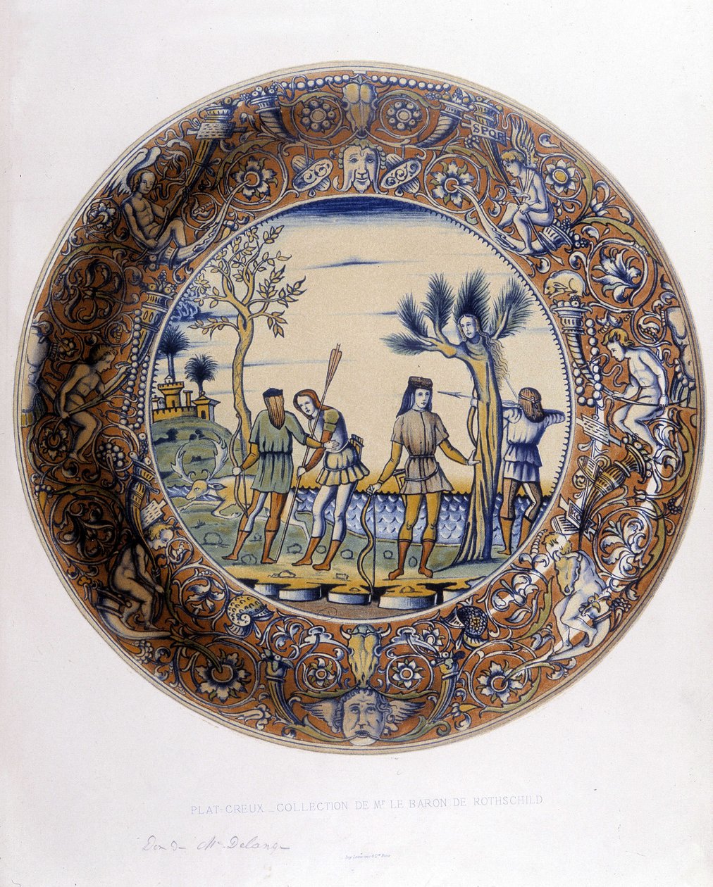 Daphne muuttui Laurieriksi pakenemaan Apollon takaa - kokoelmassa XV, XVI ja XVIII vuosisatojen italialaisia fajansseja, suunnittelija C. Delange ja C. Borneman, toim. Delange, Pariisi tekijältä Bornemann Bornemann