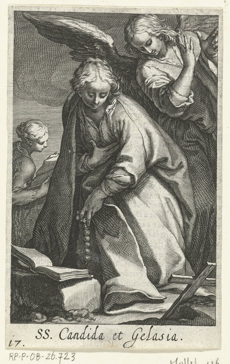 Saint Candida ja Saint Gelasia erakkoina enkelin kanssa SS. Candida et Gelasia (otsikko esineessä) Eremittaria (sarjan nimi) Sacra Eremus Ascetriarum (sarjan nimi) tekijältä Boëtius Adamsz. Bolswert