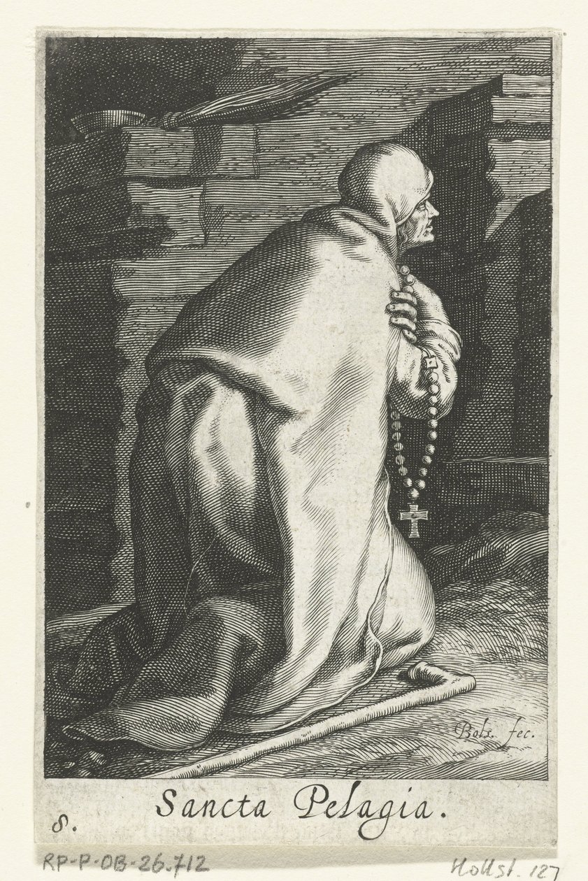 Pyhä Pelagia Antiokiasta Eremittaria Sancta Pelagia (nimi esineessä) Eremittaria (sarjan nimi) Sacra Eremus Ascetriarum (sarjan nimi) tekijältä Boëtius Adamsz. Bolswert