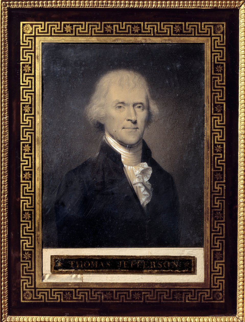 Yhdysvaltain presidentin Thomas Jeffersonin (1743-1826) muotokuva vuosina 1801-1809 - Bouchin piirustus (1800-luku), musta kivi, liitutaso Koko: 0,25 x 0,20 m - Malmaison, Musee Du Chateau - Muotokuva Thomas Jefferson (1743-1826) - Boucin piirustus tekijältä Bouch