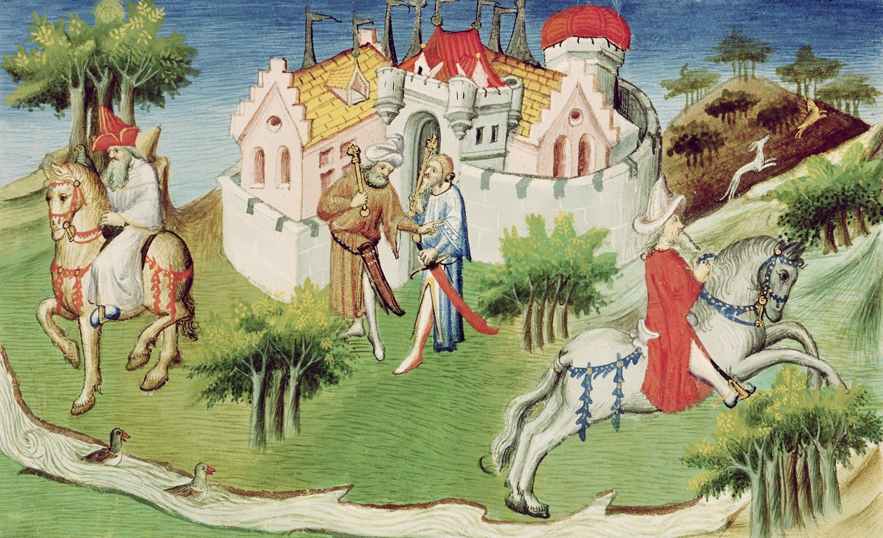 Ms 2810 f.38, Suuren Khanin pojan palatsi Pekingissä, "Livre des Merveilles du Mondesta", n. 1410-1212 (tempera on vellum) (katso myös 1188423) tekijältä Boucicaut Master