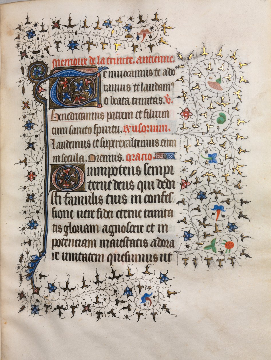 Tuntikirja Parisin käyttö: koristeltu alkukirjain, n. 1420. tekijältä Boucicaut Master