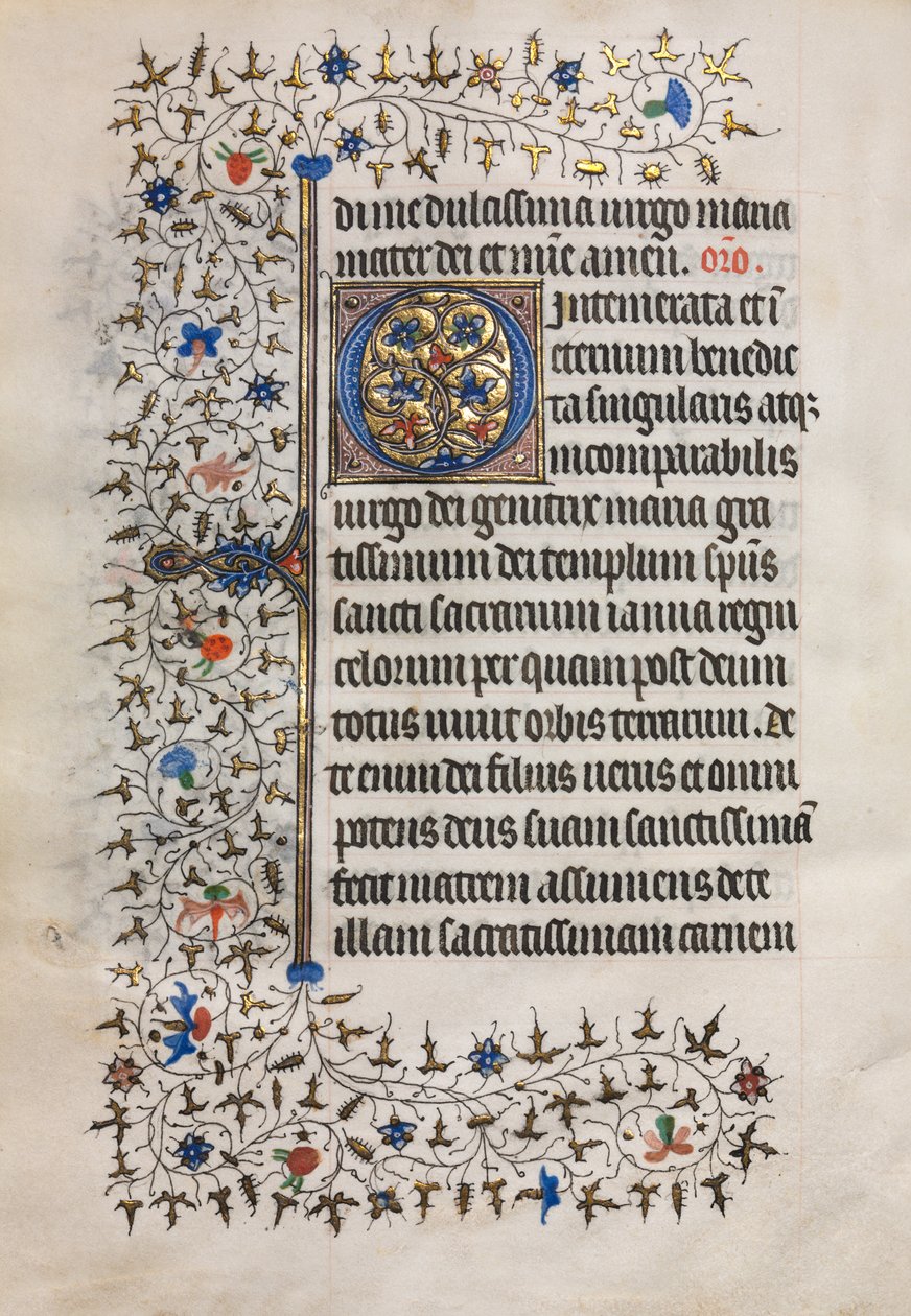 Tuntikirja Parisin käyttö: koristeltu alkukirjain, n. 1420. tekijältä Boucicaut Master