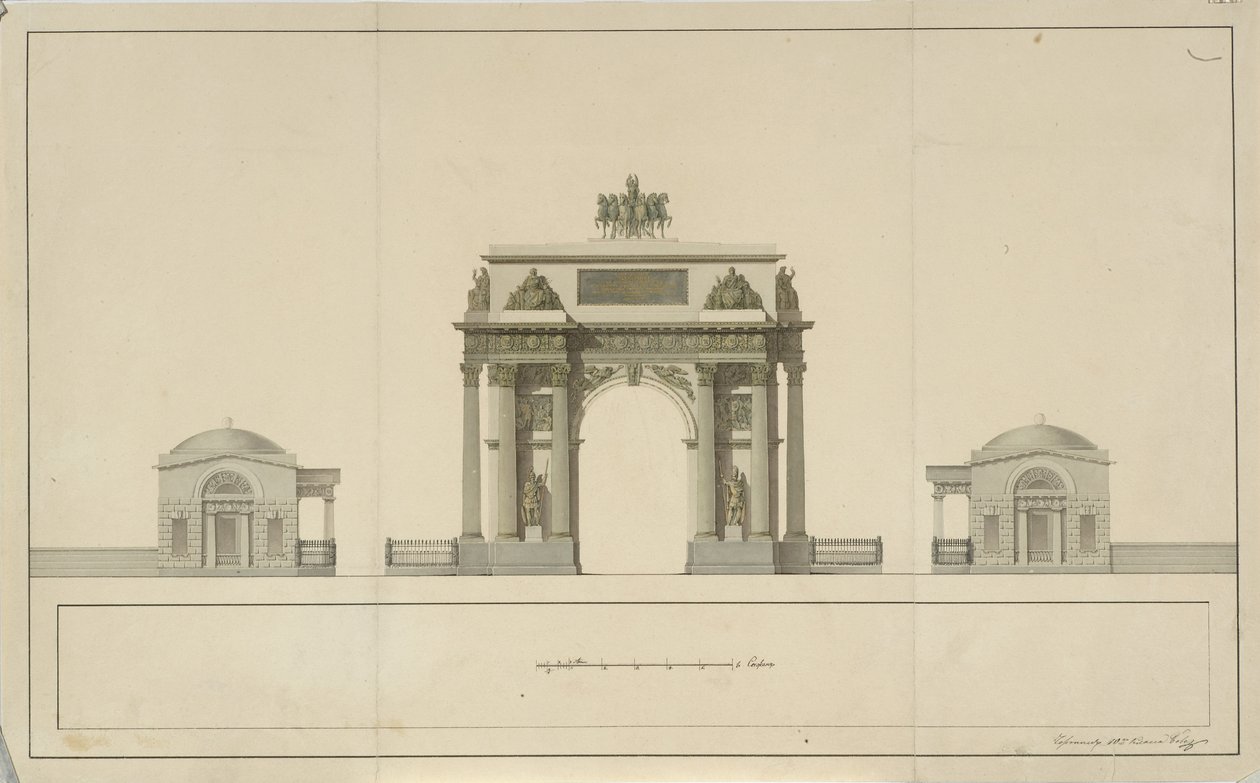Tverskaja Zastavan riemukaari Moskovassa, 1826-1829 tekijältä Bové