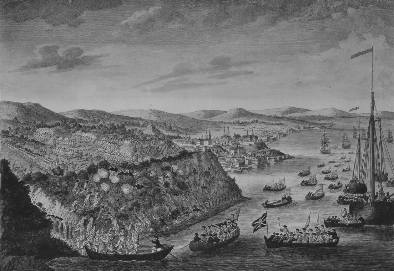 Näkymä Quebecin valloittamisesta, 13. syyskuuta 1759, n. 1760. tekijältä Bowles and Carver