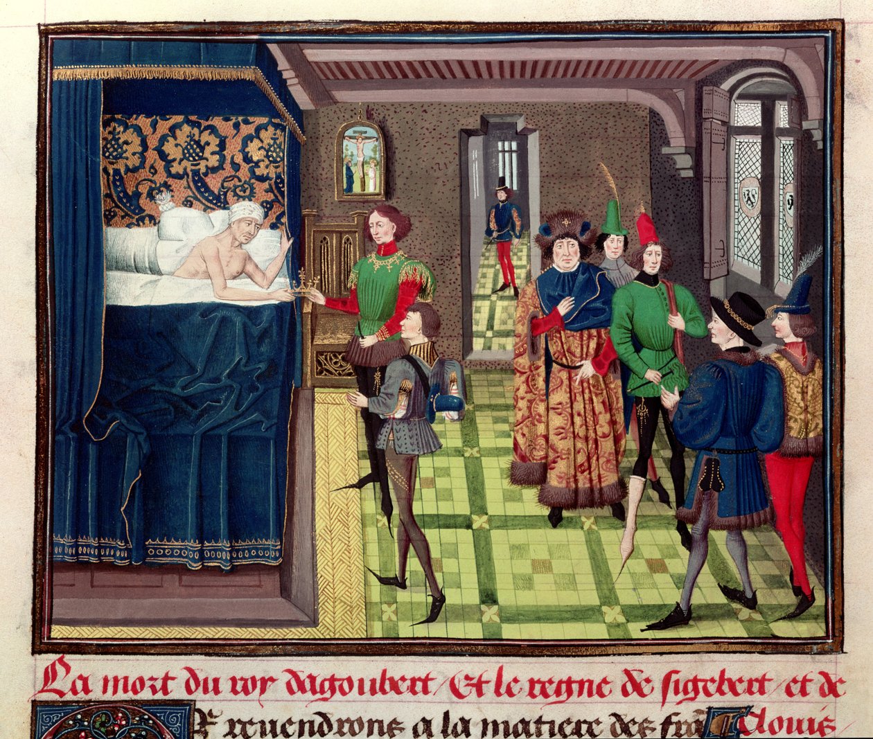 Ms 5089-90 Kuningas Dagobert I:n kuolema (n. 603-639) David Aubertin Chroniques des Empereursista, 1462 tekijältä Brabant School
