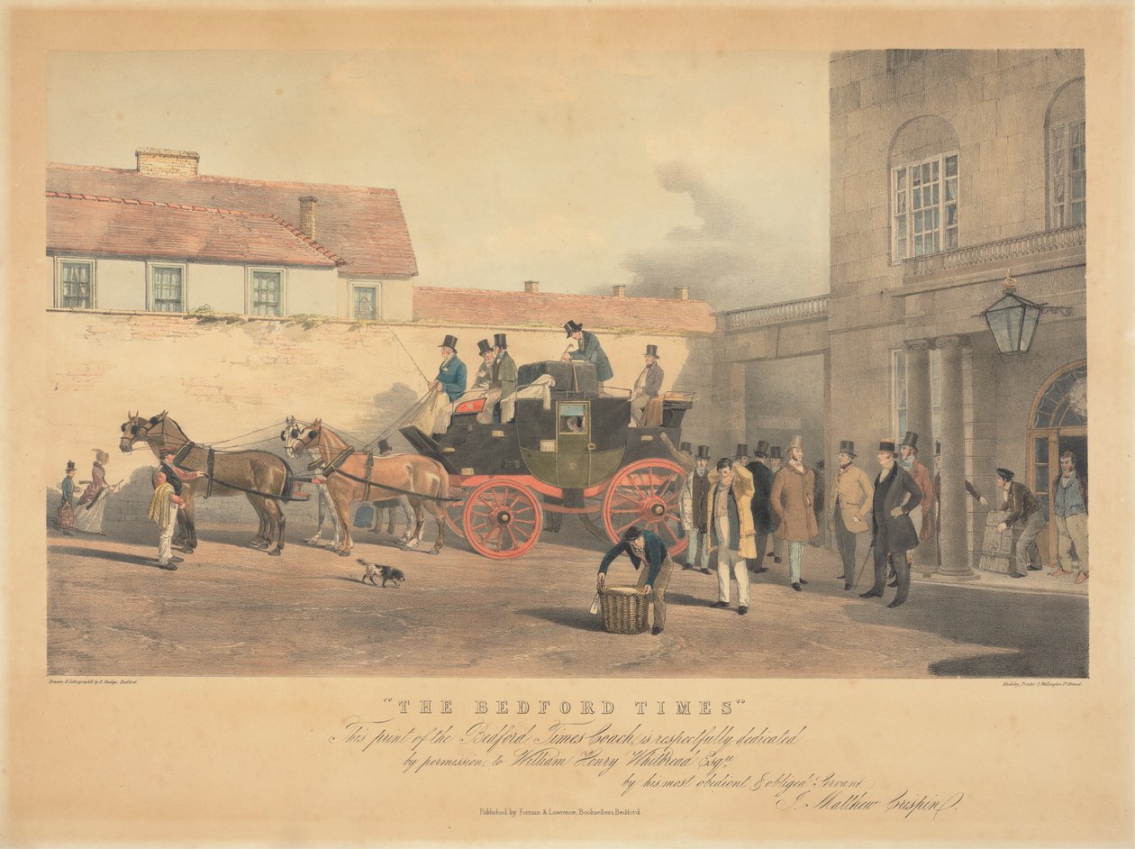 "The Bedford Times" / Esta impressão do Bedford Times Coach é respeitosamente dedicada / com permissão, a William Henry Whitbread Esq