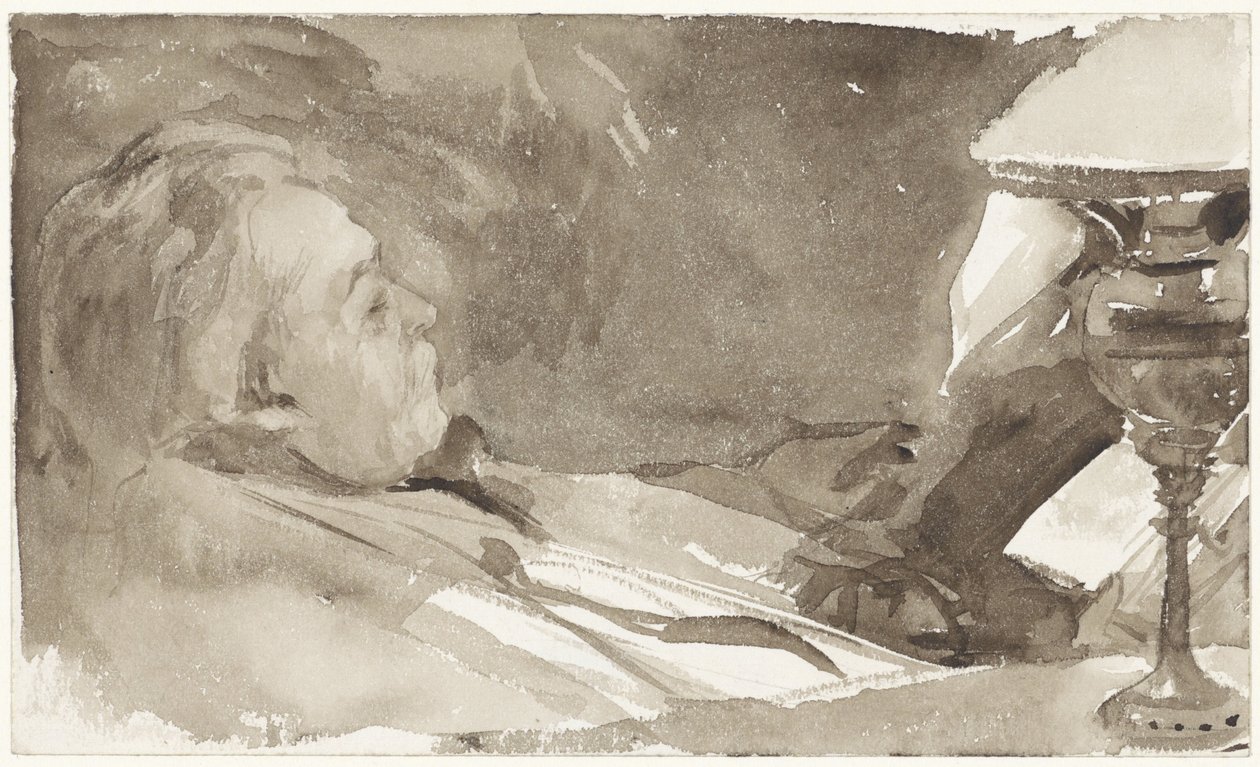 Muotokuva Alphons Marie Antoine Joseph Grandmontista lukemassa lampun ääressä tekijältä Bramine Hubrecht