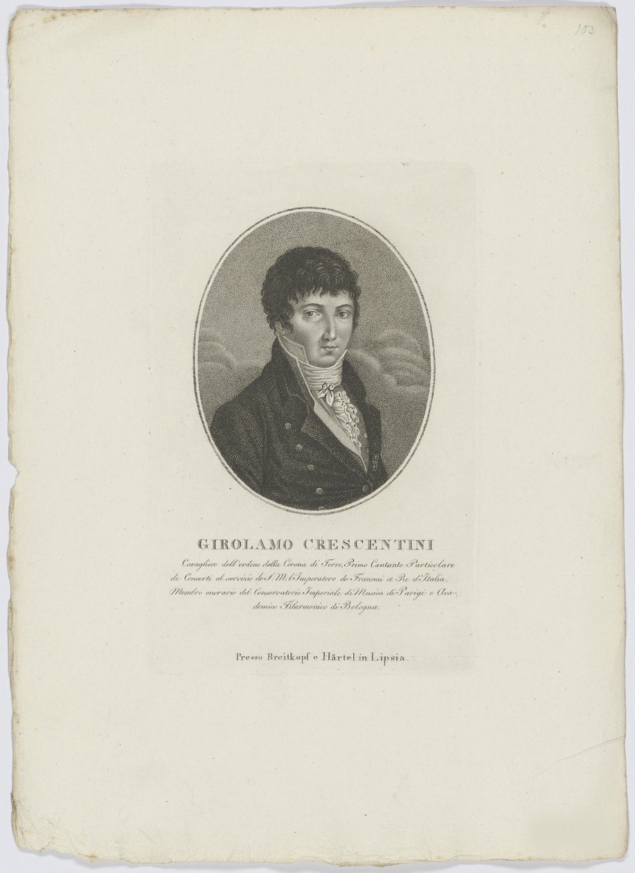 Girolamo Crescentinin muotokuva 1762-1846, vuoden 1800 jälkeen. tekijältä Breitkopf and Härtel