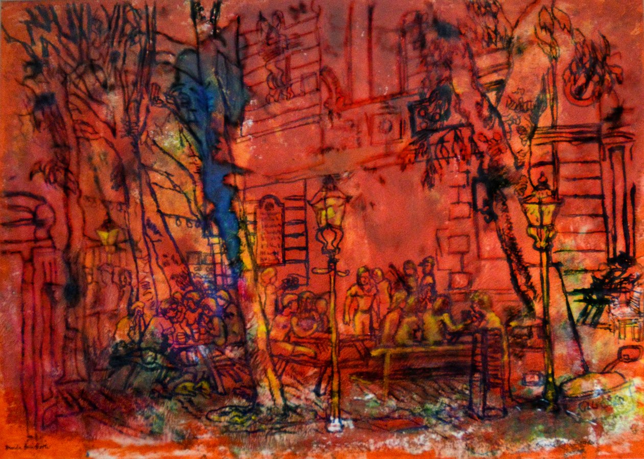 Vanhassa tavernassa (öljy monoprint) tekijältä Brenda Brin Booker
