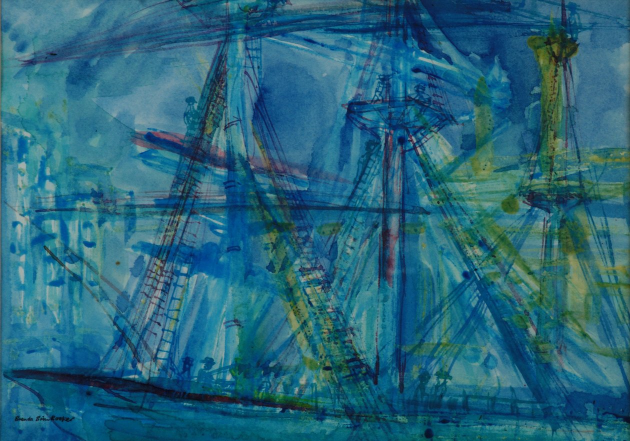 Blue Schooner (kynä ja muste wc:llä paperilla) tekijältä Brenda Brin Booker