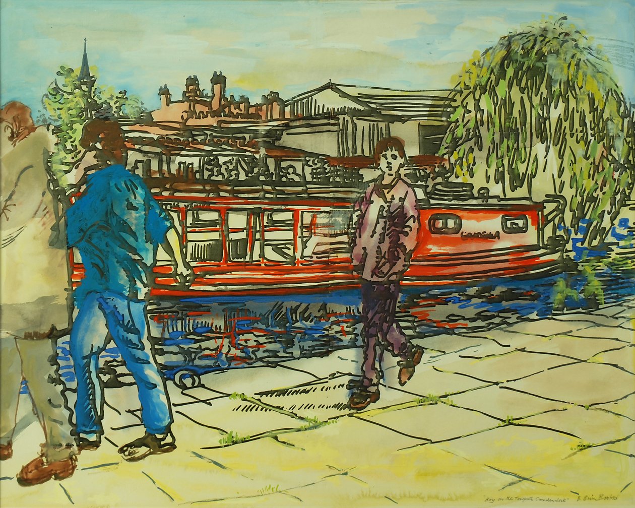 Boys on the Towpath, Camden Lock (akvarelli paperille) tekijältä Brenda Brin Booker
