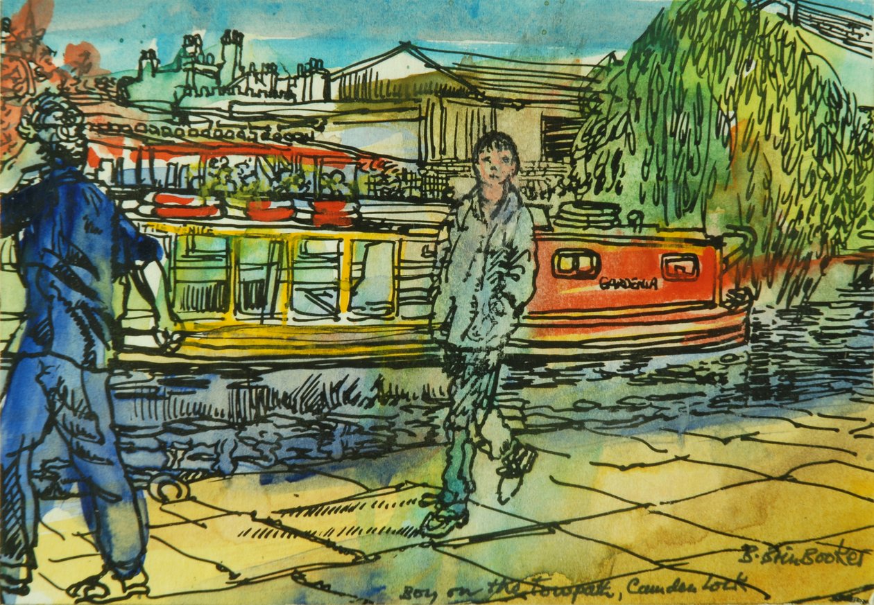 Boys on the Towpath, Camden Lock (akvarelli paperille) tekijältä Brenda Brin Booker