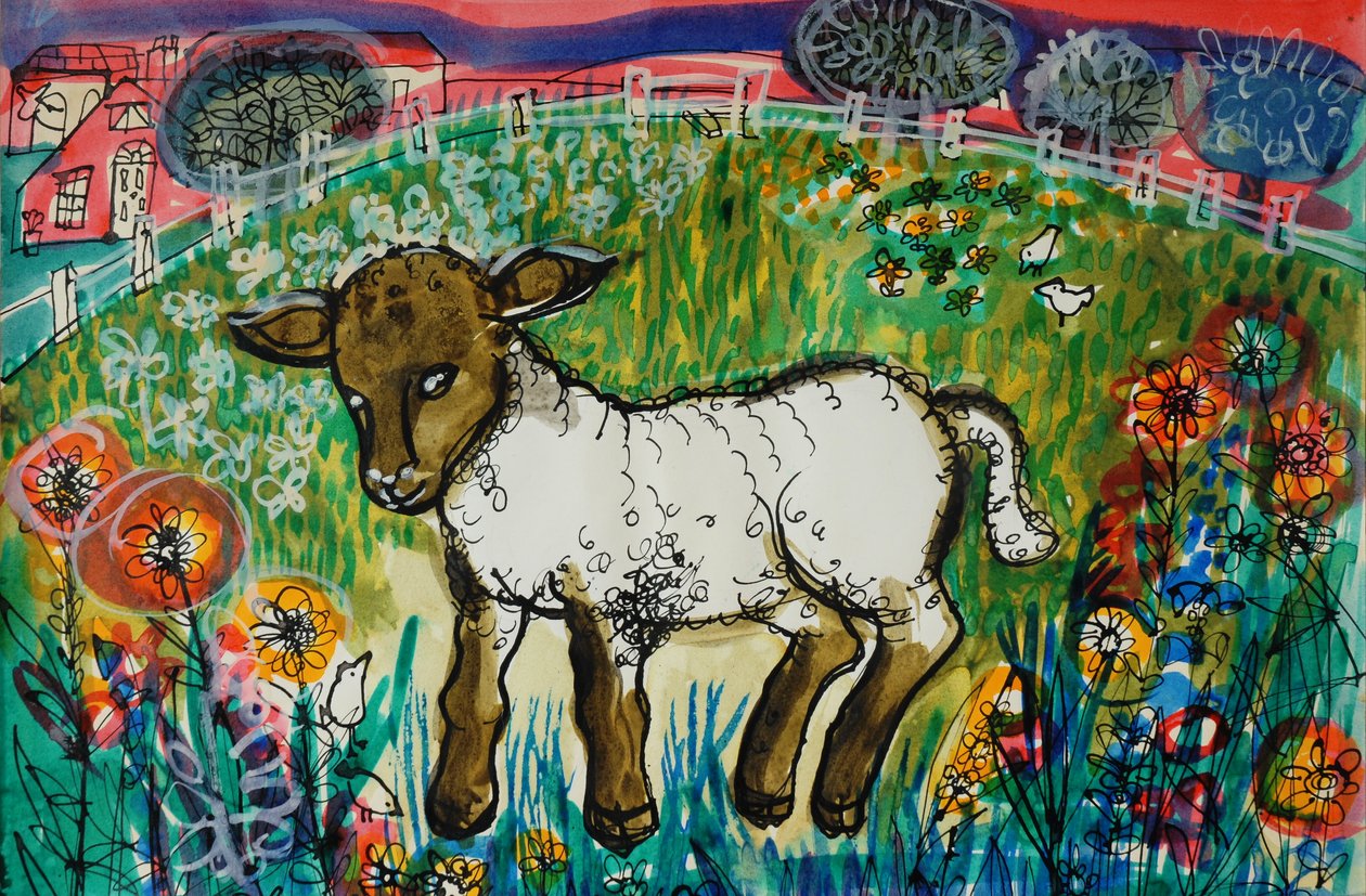 Lamb (akryylijulisteväri ja värilliset musteet) tekijältä Brenda Brin Booker