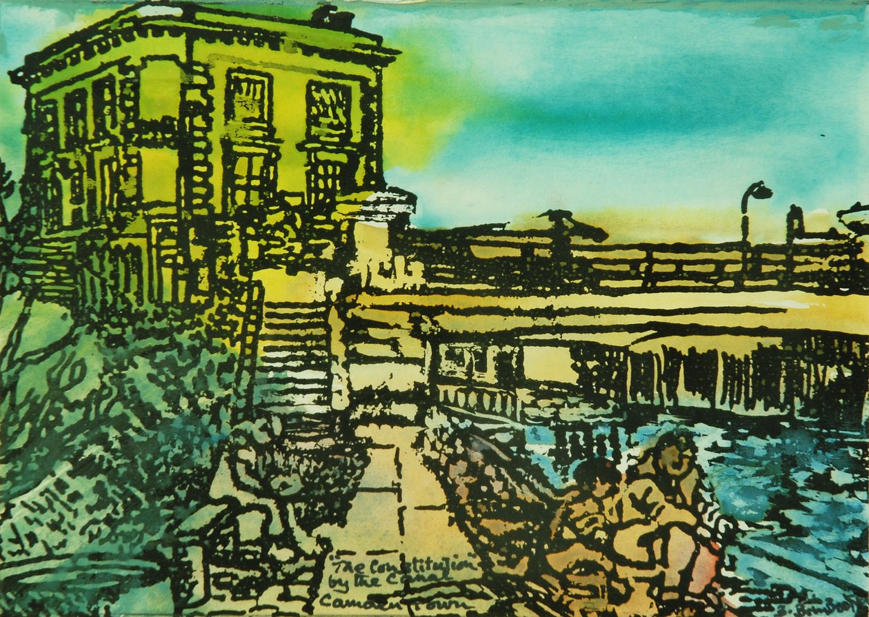 The Constitution Pub, Regents Canal (akvarelli paperille) tekijältä Brenda Brin Booker