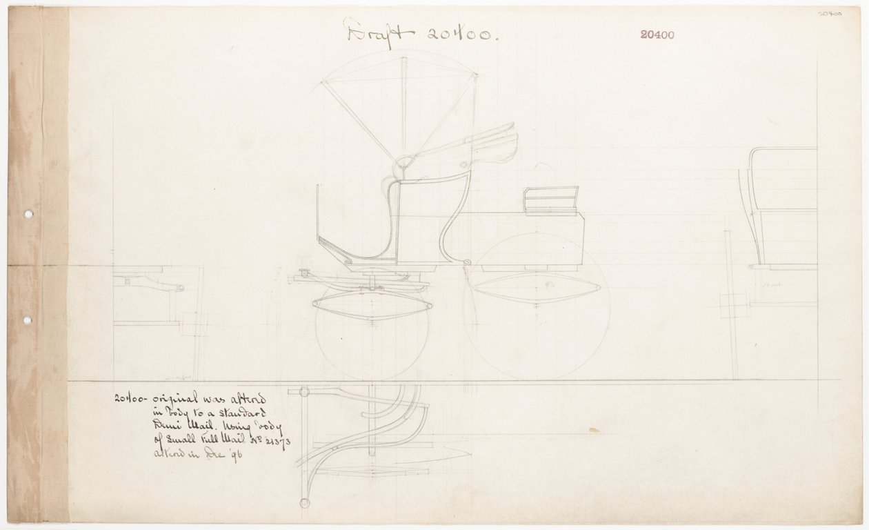 Työpiirustus Demi-Mail Phaetonille, no. 20400 tekijältä Brewster and Co.