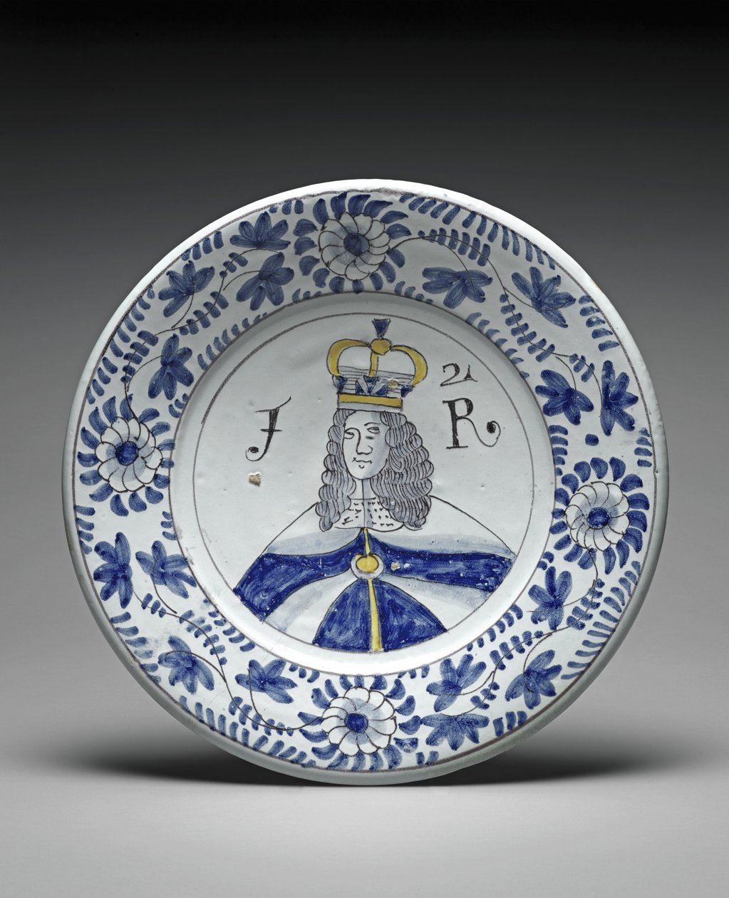 Lautanen, Jaakob II, noin 1685-88 (tinaglasuurattu savi). tekijältä Brislington Pottery