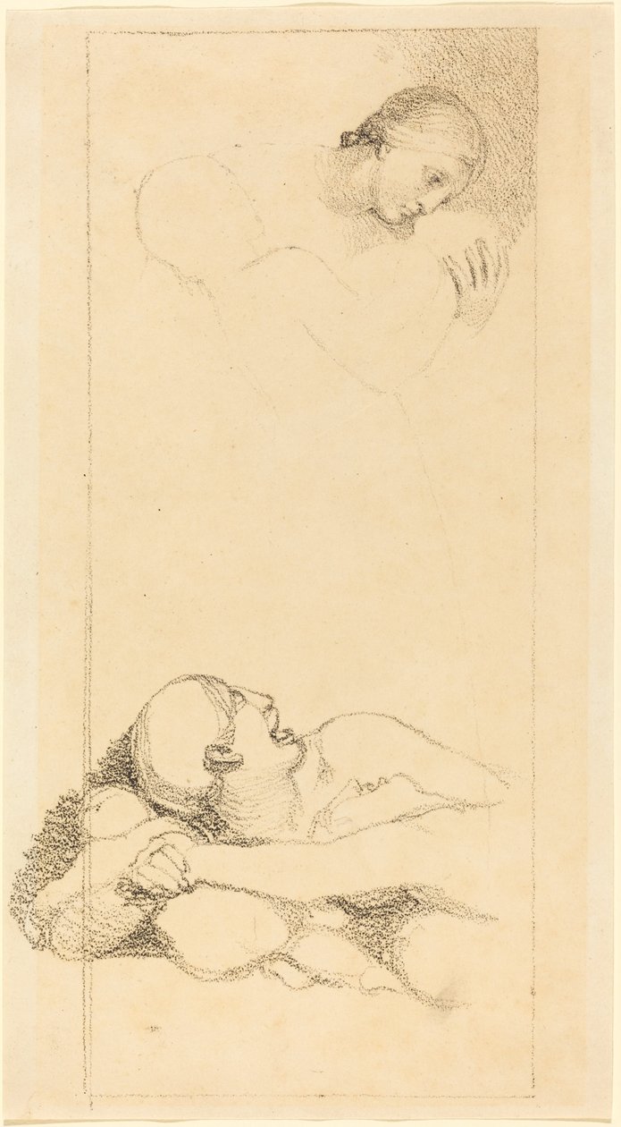 Pelästynyt mies katselee ylös; Nainen ja Lapset tekijältä British 18th Century after John Flaxman