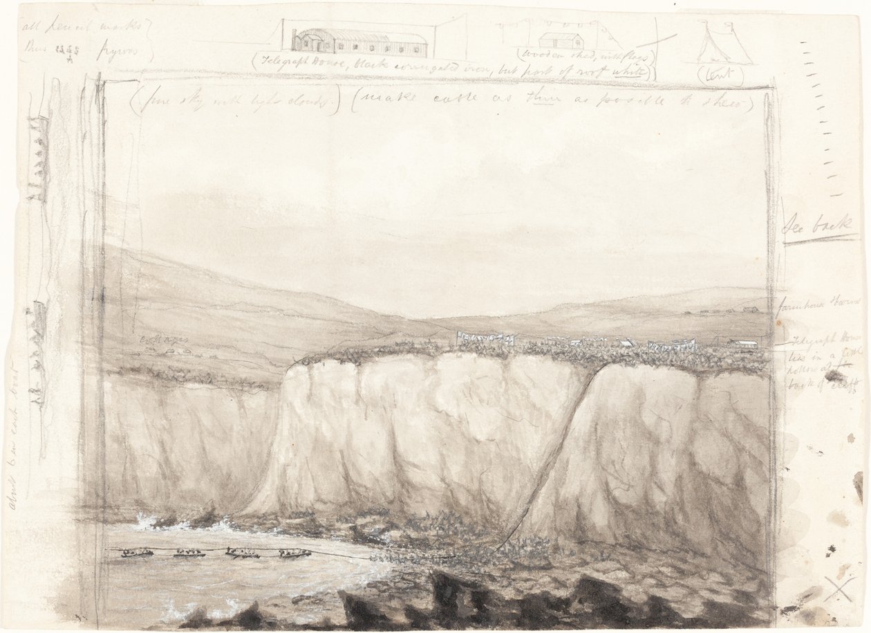 Luonnos veneistä kallion lähellä tekijältä British 19th Century