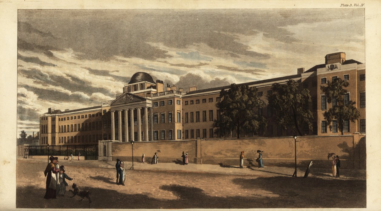 Bethlemin psykiatrinen sairaala tai Bedlam vuonna 1816 tekijältä British School