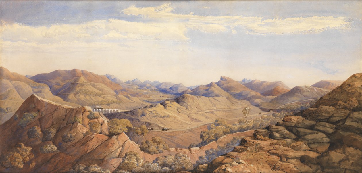 Bhore Ghaut, Great India Peninsula Railway, Bombay (akvarelli paperille) tekijältä British School