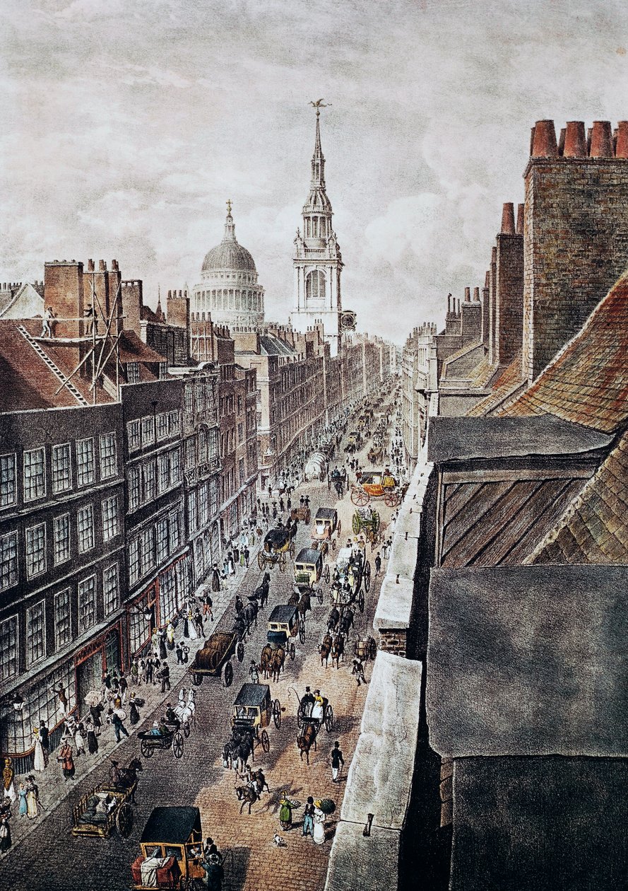 Cheapside Street Lontoossa, kaiverrus, Englanti, Iso-Britannia tekijältä British School