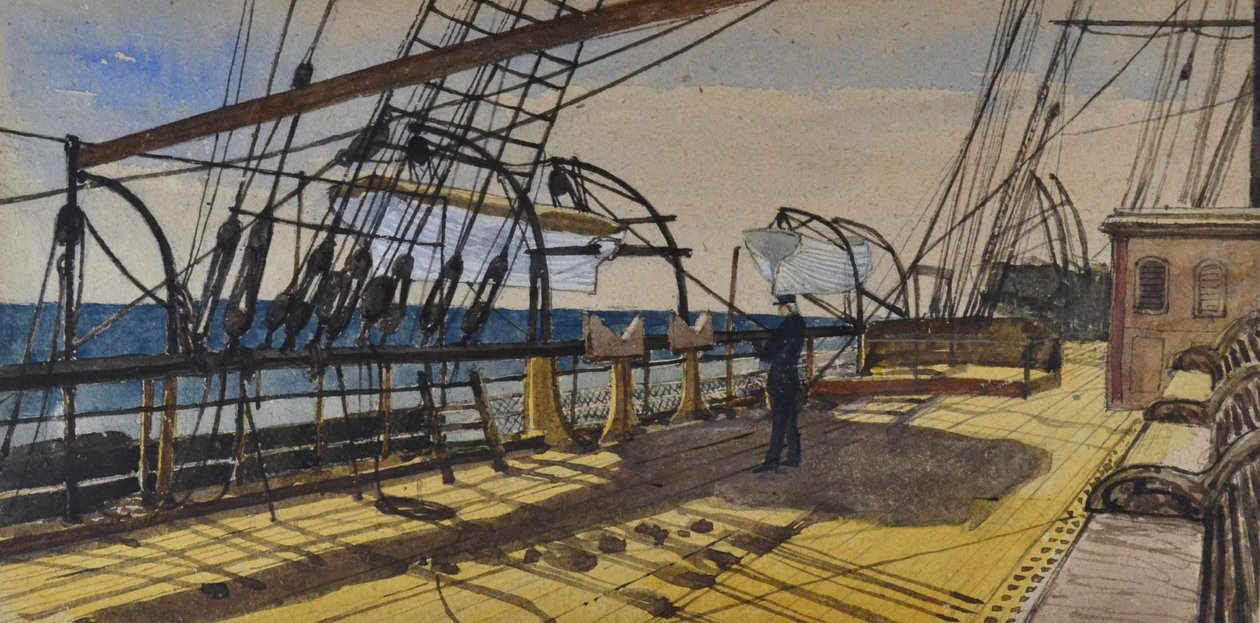 Royal Steam Packet Linen S S Donin kansi matkalla Demeraraan, kaiverrettu, n. 1880-90 (akvarelli) tekijältä British School