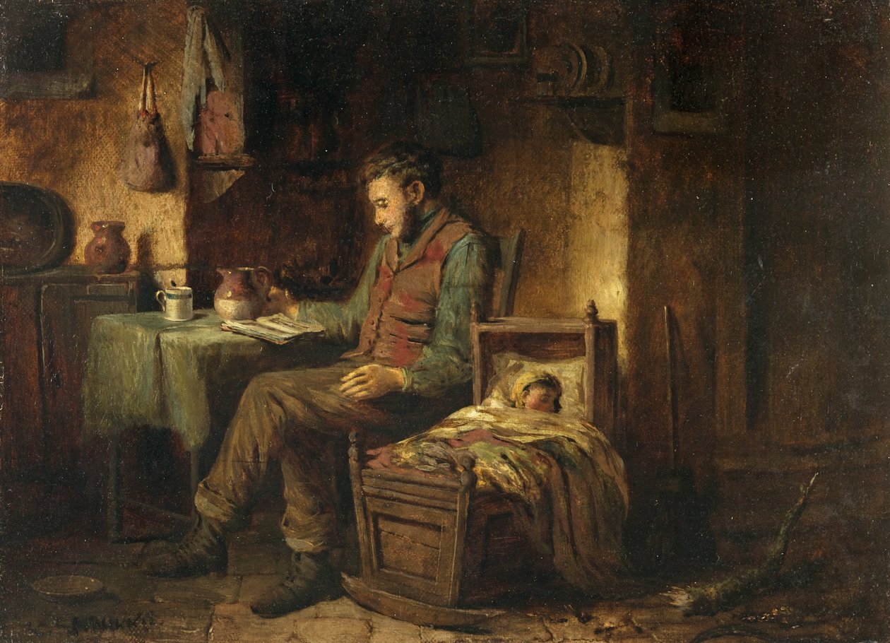 Kotimainen kohtaus, n. 1850 (öljy kankaalle) tekijältä British School